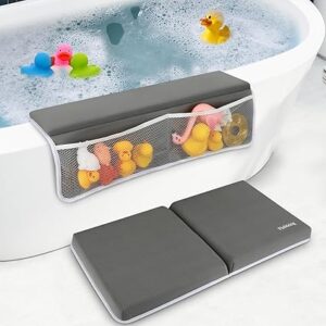 Drying-Free Bath Kneeler and Elbow Rest Pad Set for Baby Kid's, Waterproofing Kneeling Pad Painless Memory Foam Baby Bath Pad with Toy Organizer, Waterproof and Easy to Clean