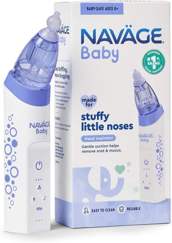 Navage Baby Nasal Aspirator - Gentle, Pediatrician Recommended Nasal Aspirator for Baby Congestion & Stuffy Noses - Baby Nose Sucker w/ Lights, Lullabies & BPA Free Silicone Tips