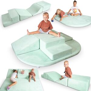 Foam Climbing Blocks for Toddlers - 5 Piece Climb and Crawl Foam Playset with Calming Green Color and Washable Cover - Nonslip Soft Play Climbing for Toddlers, Baby Gym, Toys Indoors