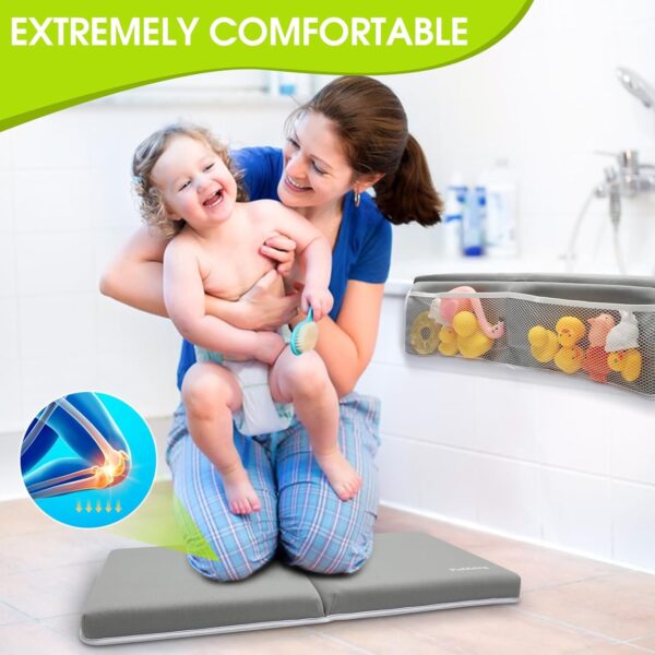 Drying-Free Bath Kneeler and Elbow Rest Pad Set for Baby Kid's, Waterproofing Kneeling Pad Painless Memory Foam Baby Bath Pad with Toy Organizer, Waterproof and Easy to Clean - Image 2