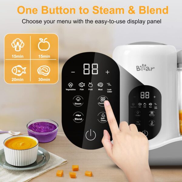 BEAR 2024 Baby Food Maker | One Step Baby Food Processor Steamer Puree Blender | Auto Cooking & Grinding | Baby Food Puree Maker with Self Cleans | Touch Screen Control - Image 3