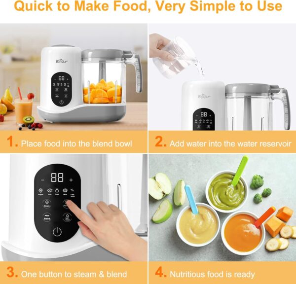 BEAR 2024 Baby Food Maker | One Step Baby Food Processor Steamer Puree Blender | Auto Cooking & Grinding | Baby Food Puree Maker with Self Cleans | Touch Screen Control - Image 4