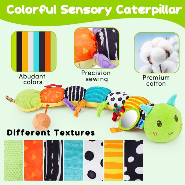 Baby Sensory Toy 0-6 Month Music Animal Stuffed Plush Caterpillar Toy for Infant 0-3-6 Month Tummy Time with Baby Mirror Crinkle Rattle for 6-12 Month Easter Toy for Newborn Boys Girls Birthday Gifts - Image 4