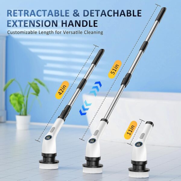 Electric Spin Scrubber, Full-Body IPX7 Waterproof Cordless Power Cleaning Brush with Adjustable Extension Handle, 2-Speed Shower Scrubber with 7 Replaceable Brush Heads for Bathroom, Kitchen Cleaning - Image 4