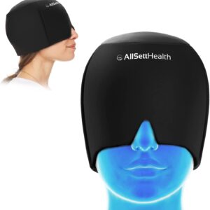 Migraine Relief Cap Ice Head Wrap Headache and Migraine Hat | Headache Relief with Hot/Cold Gel Head Ice Pack with Face and Eye Headache Mask Compress Black - FSA HSA Eligible