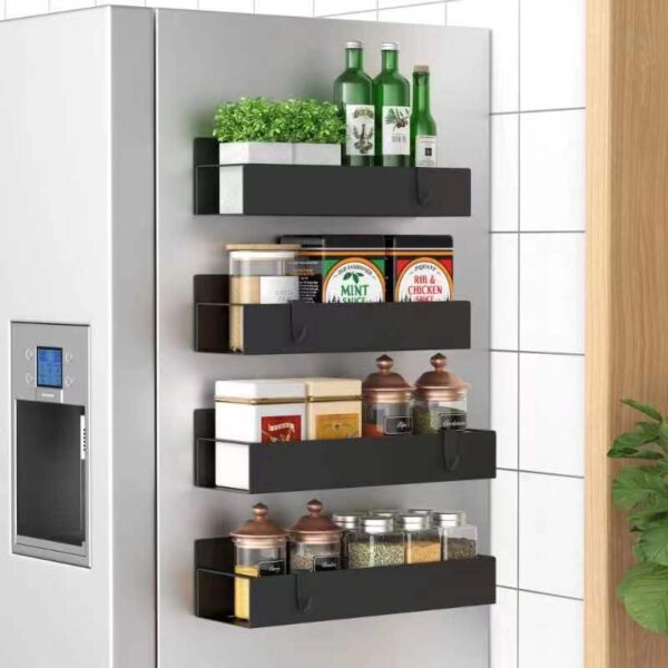 HuggieGems 4 Pack Magnetic Spice Storage Rack Organizer for Refrigerator and Oven, Black Fridge Organizers and Storage - Image 6