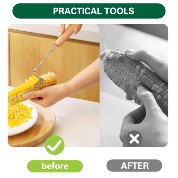Corn Peeler, corn stripper，Corn on the Cob Remover,Efficient Corn Cob Stripper Corn on the Cob Remover, Corn On Cob Remover Cutter for Women Home Kitchen Gadget Indoor 2PC (Silver) - Image 4
