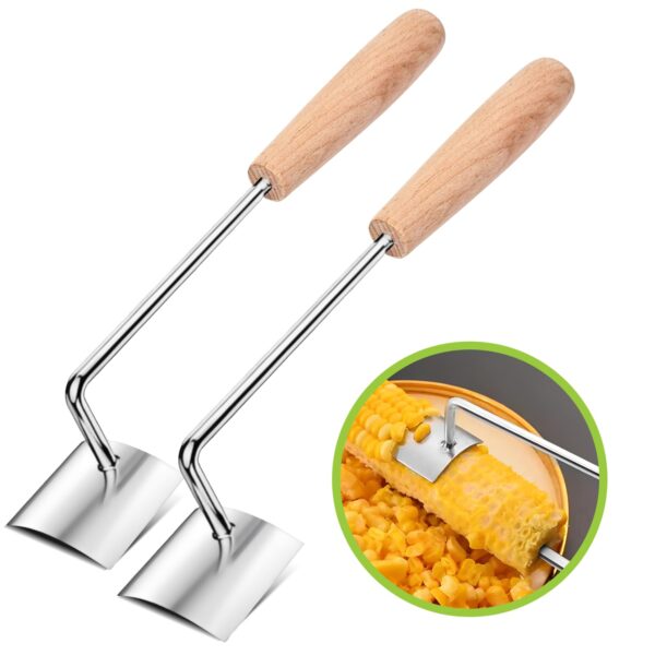 Corn Peeler, corn stripper，Corn on the Cob Remover,Efficient Corn Cob Stripper Corn on the Cob Remover, Corn On Cob Remover Cutter for Women Home Kitchen Gadget Indoor 2PC (Silver) - Image 2