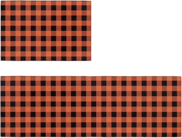 Cushioned Anti-Fatigue Kitchen Mats - Orange & Black Checkered (Set of 2) - Image 9