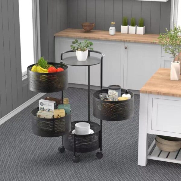 JAQ Rotating Storage Shelves Rack for Kitchen, 4-Tier Multi Layer Removable Basket Shelf Organizer on Rolling Wheels for Fruit Vegetable Grocery Corns Potato Onion (4-Tier, White) - Image 30