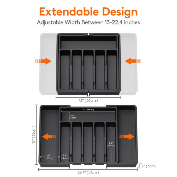 Lifewit Silverware Drawer Organizer, Expandable Utensil Tray for Kitchen, BPA Free Flatware and Cutlery Holder, Adjustable Plastic Storage for Spoons Forks Knives, Large, Black - Image 8