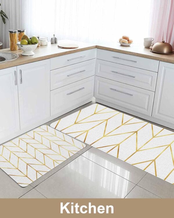 Cushioned Anti-Fatigue Kitchen Mats - Geometric Golden Stripes (Set of 2) - Image 4