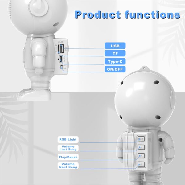 Astronaut Portable Wireless Bluetooth Speaker with Colorful RGB Light, Loud Stereo Sound, Support USB TF Card Playing, Speaker for Home, Outdoors, Gifts for Adults, Teens, Christmas, Birthday - Image 5