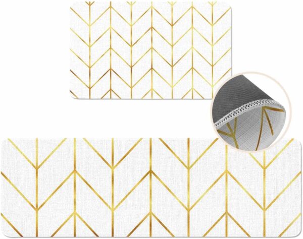 Cushioned Anti-Fatigue Kitchen Mats - Geometric Golden Stripes (Set of 2) - Image 3