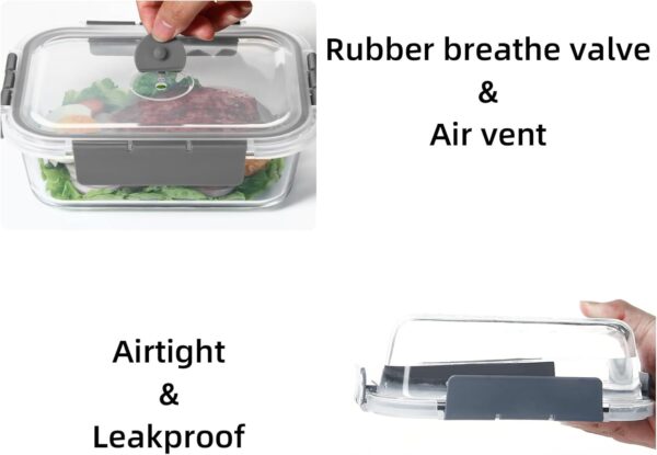 10-Pack Airtight Glass Meal Prep Containers with Air Vents - Leakproof and Microwave Safe - Image 6