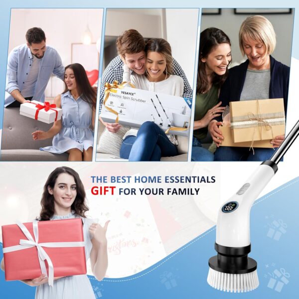 Electric Spin Scrubber, Full-Body IPX7 Waterproof Cordless Power Cleaning Brush with Adjustable Extension Handle, 2-Speed Shower Scrubber with 7 Replaceable Brush Heads for Bathroom, Kitchen Cleaning - Image 6