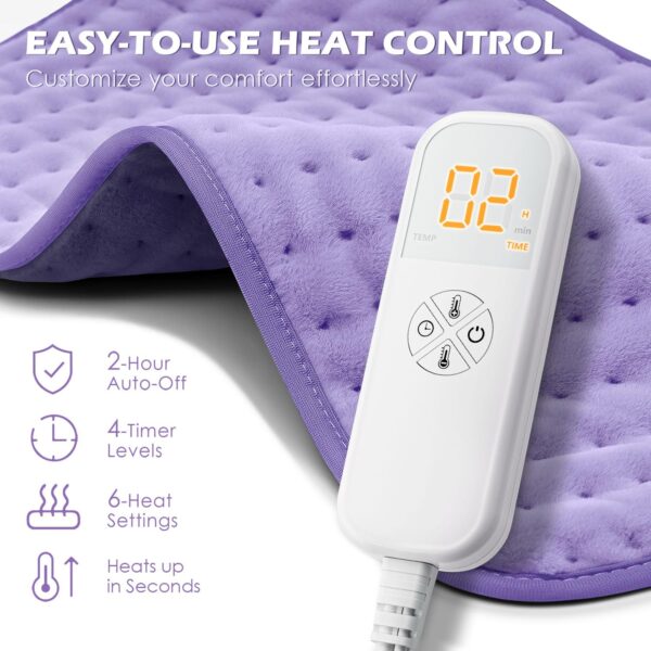 Heating Pad for Back Pain Cramps Relief - Electric Heating Pad for Neck/Shoulder/Muscle Pain - 6 Heat Settings, Auto Off, Moist Heat Options, Machine Washable, Christmas Gifts for Women,Mom,Sister -XL - Image 8