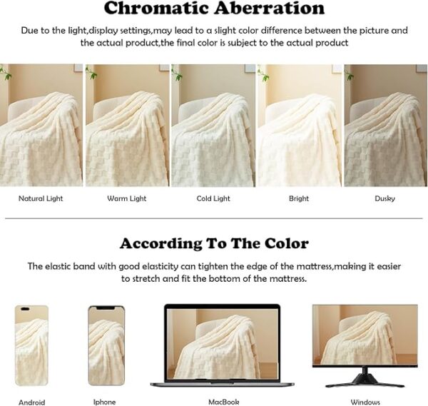 Super Soft Flannel Throw Blanket - Lightweight Checkered Ivory Fleece (50"x70") - Image 6