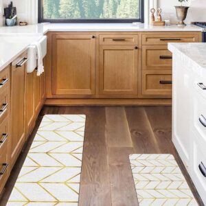 Cushioned Anti-Fatigue Kitchen Mats - Geometric Golden Stripes (Set of 2)