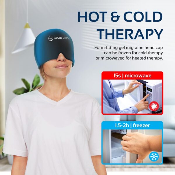 Migraine Relief Cap Ice Head Wrap Headache and Migraine Hat | Headache Relief with Hot/Cold Gel Head Ice Pack with Face and Eye Headache Mask Compress Black - FSA HSA Eligible - Image 4