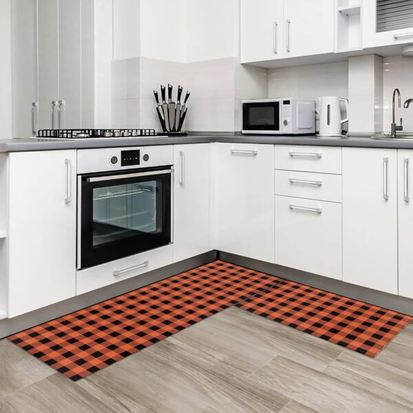 Cushioned Anti-Fatigue Kitchen Mats - Orange & Black Checkered (Set of 2) - Image 2