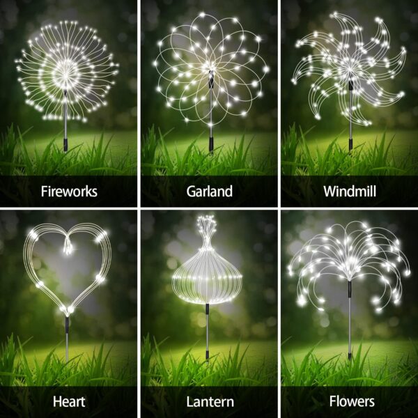 6 Pack Outdoor Solar Garden Lights, 120 LED Waterproof Solar Lamps Decorative, Fireworks Lamp, 8 Modes Landscape Lights with Remote for Pathway Backyard Walkway Patio (Cool White) - Image 7