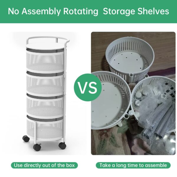 JAQ Rotating Storage Shelves Rack for Kitchen, 4-Tier Multi Layer Removable Basket Shelf Organizer on Rolling Wheels for Fruit Vegetable Grocery Corns Potato Onion (4-Tier, White) - Image 25