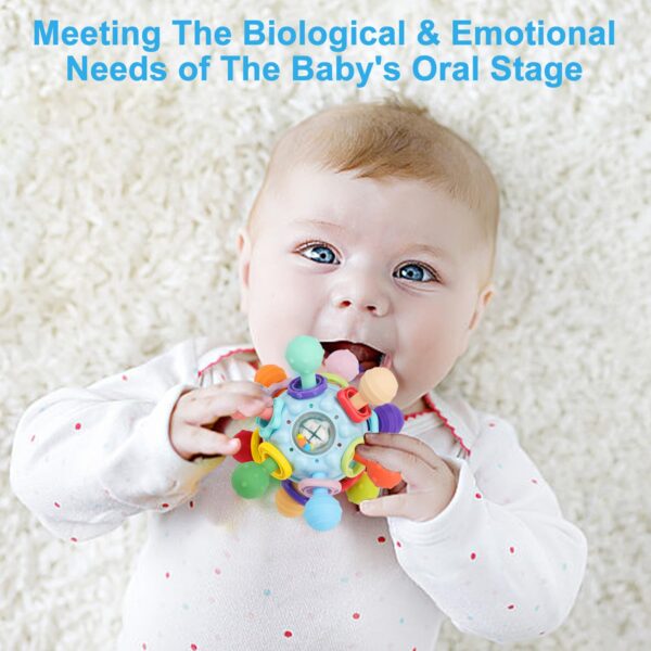 TOHIBEE Baby Montessori Sensory Teether Toy for 0-6, 6-12 Months, Blue, Silicone & ABS Plastic, Baby Rattle - Image 2