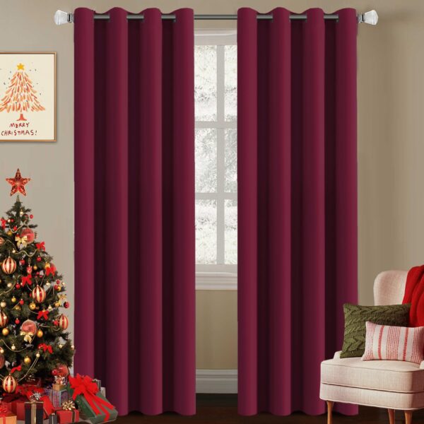 H.VERSAILTEX Premium Blackout Curtains for Bedroom Thermal Insulated Room Darkening Curtains Bedroom Curtains for Christmas Home Decoration - Grommet Top (2 Panels,Burgundy, 52 by 84 - Inch)