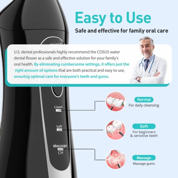COSLUS Water Dental Flosser Teeth Pick: Portable Cordless Oral Irrigator 300ML Rechargeable Travel Irrigation Cleaner IPX7 Waterproof Electric Flossing Machine for Teeth Cleaning C20(F5020E) - Image 6