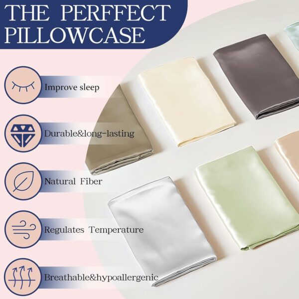 100% Silk Pillowcase Set for Hair and Skin - Cooling Mulberry Silk, Standard Size (Beige, 2 Pack) - Image 6