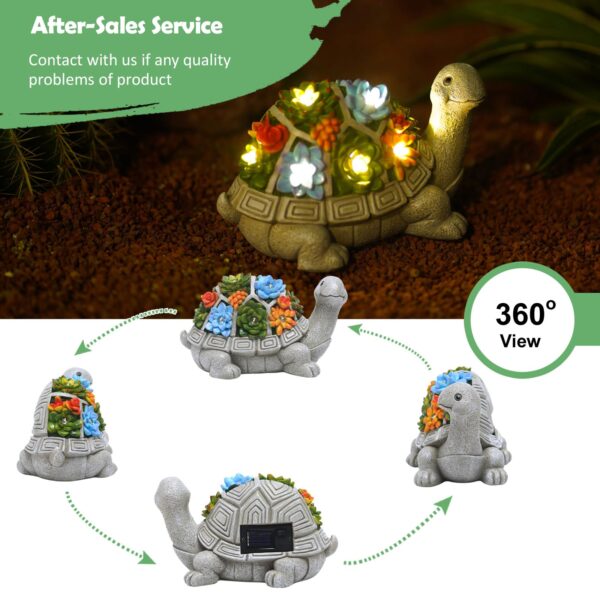 Nacome Solar Garden Outdoor Statues Turtle with Succulent and 7 LED Lights - Lawn Decor Tortoise Statue for Patio, Balcony, Yard Ornament - Unique Housewarming Gifts - Image 5