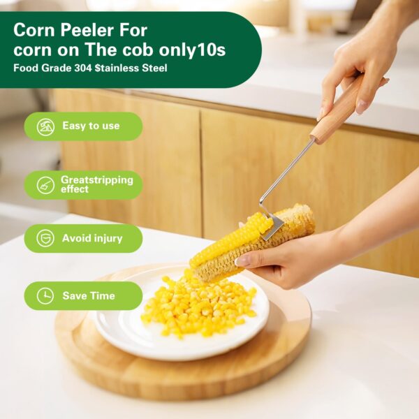 Corn Peeler, corn stripper，Corn on the Cob Remover,Efficient Corn Cob Stripper Corn on the Cob Remover, Corn On Cob Remover Cutter for Women Home Kitchen Gadget Indoor 2PC (Silver) - Image 3