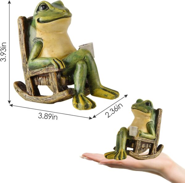 FOXMIS Miniature Frog Garden Statue Home Easter Gifts Decorations Fairy Garden Accessories Outdoor Lights Solar Garden Frog Decor Art Housewarming Gift for Patio,Yard,Lawn Ornament,3.89"x2.36"x3.93 - Image 6