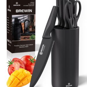 Knife Set, Brewin Kitchen Knife Set, Knives Set for Kitchen, Universal Knife Block, Utility Knife Block Set, Kitchen Essentials, New Home Essentials, Apartment Essentials, Dishwasher Safe