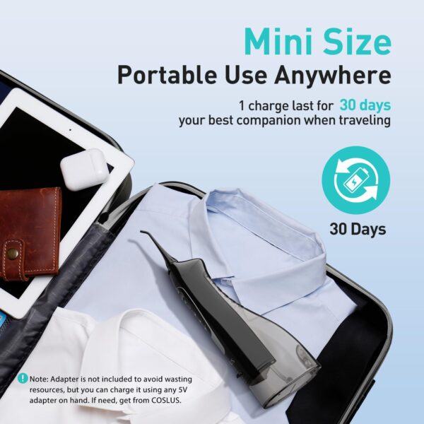 COSLUS Water Dental Flosser Teeth Pick: Portable Cordless Oral Irrigator 300ML Rechargeable Travel Irrigation Cleaner IPX7 Waterproof Electric Flossing Machine for Teeth Cleaning C20(F5020E) - Image 5