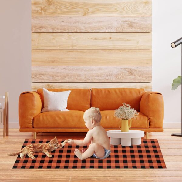 Cushioned Anti-Fatigue Kitchen Mats - Orange & Black Checkered (Set of 2) - Image 4