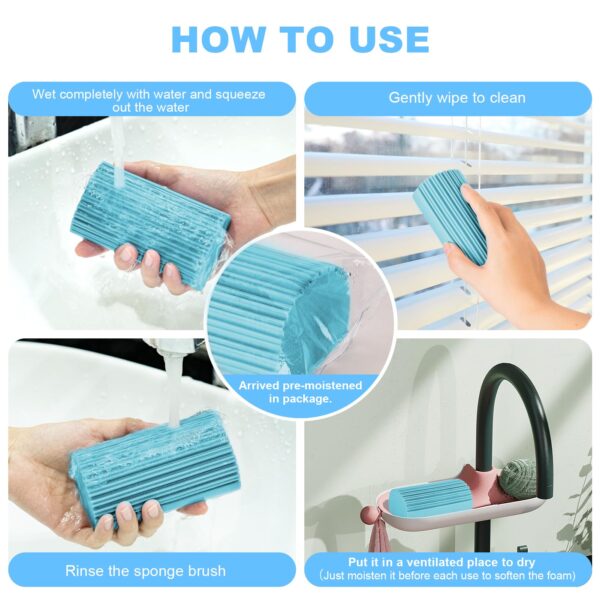 2-Pack Damp Clean Duster Sponge, Magic Sponge Eraser Baseboard Cleaner Tool, Dusters for Cleaning Blinds, Glass, Vents, Railings, Mirrors,Window Track Grooves and Faucets - Image 13