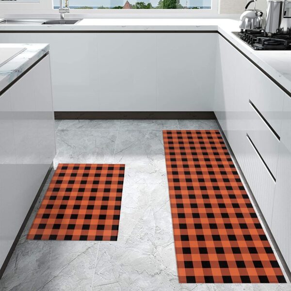 Cushioned Anti-Fatigue Kitchen Mats - Orange & Black Checkered (Set of 2) - Image 3