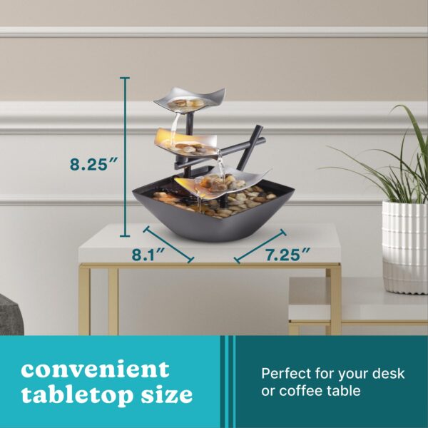 Homedics Tabletop Water Fountain, Home Décor Soothing Sound Machine - Automatic Pump, Deep Basin & Natural River Rocks. Indoor Zen Relaxation for Office, Living Room, or Bedroom, 8.25” Tall - Image 3