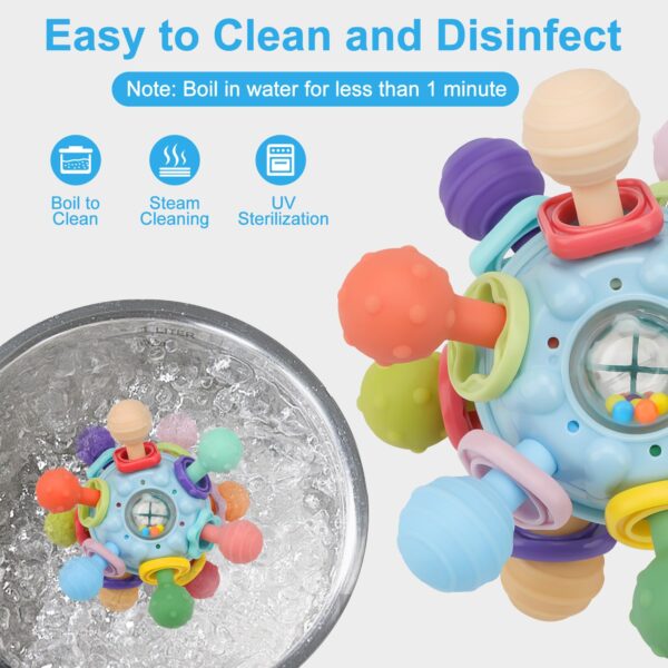 TOHIBEE Baby Montessori Sensory Teether Toy for 0-6, 6-12 Months, Blue, Silicone & ABS Plastic, Baby Rattle - Image 5