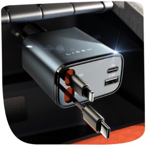 LISEN Retractable Car Charger [69W USB C Car Accessories Adapter ] for iPhone 16 USB C Charger Fast Charging, Travel Essentials Gifts for Women Men, Road Trip Essentials for iPhone 16e 16 15 14 13 12