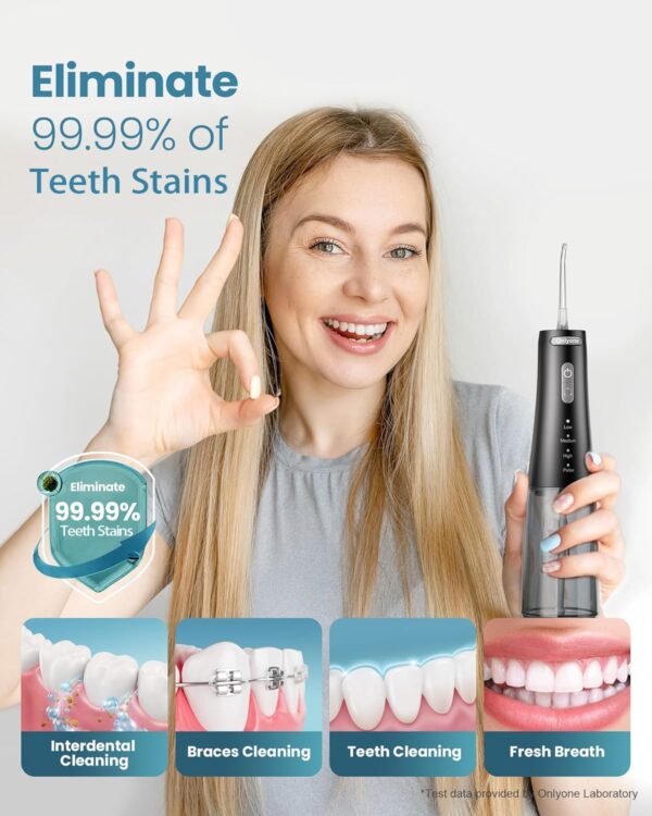 Onlyone Water Dental Flosser Pick for Teeth, 300ML Portable Oral Irrigator, Rechargeable Travel Irrigation Cleaner, Professional Electric Flossing Machine Power Flossers & Irrigator Accessories - Image 5