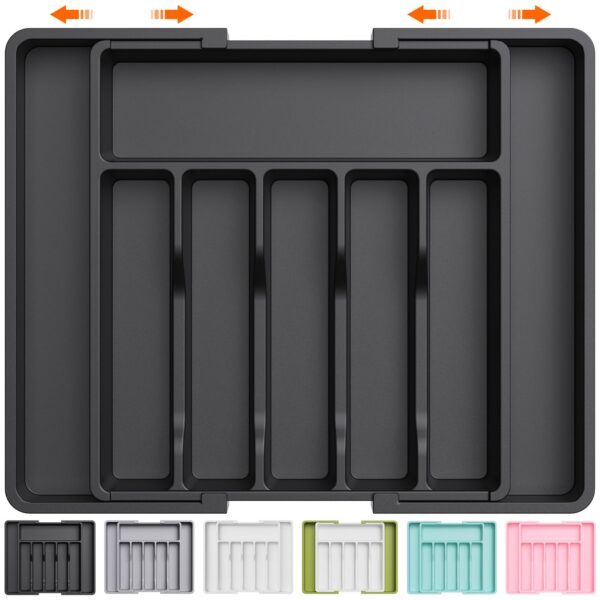 Lifewit Silverware Drawer Organizer, Expandable Utensil Tray for Kitchen, BPA Free Flatware and Cutlery Holder, Adjustable Plastic Storage for Spoons Forks Knives, Large, Black - Image 6