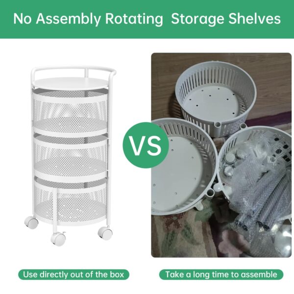 JAQ Rotating Storage Shelves Rack for Kitchen, 4-Tier Multi Layer Removable Basket Shelf Organizer on Rolling Wheels for Fruit Vegetable Grocery Corns Potato Onion (4-Tier, White) - Image 5
