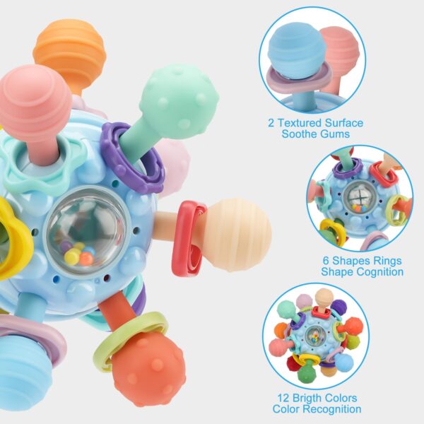 TOHIBEE Baby Montessori Sensory Teether Toy for 0-6, 6-12 Months, Blue, Silicone & ABS Plastic, Baby Rattle - Image 3