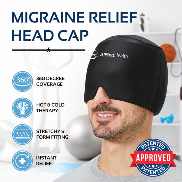 Migraine Relief Cap Ice Head Wrap Headache and Migraine Hat | Headache Relief with Hot/Cold Gel Head Ice Pack with Face and Eye Headache Mask Compress Black - FSA HSA Eligible - Image 6