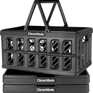 CleverMade Collapsible Shopping Basket, Charcoal, 3PK - 16L (4 Gal) Reusable Plastic Grocery Shopping Baskets, Holds 22lbs Per Basket - Small Foldable Storage Crates with Handles