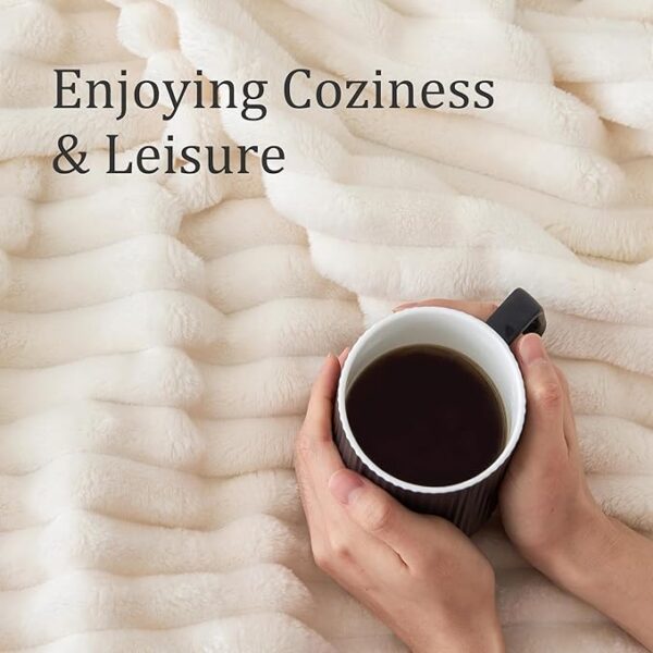 Soft Fleece Throw Blanket for Couch - Cream White 50"x60", Fluffy and Decorative - Image 4