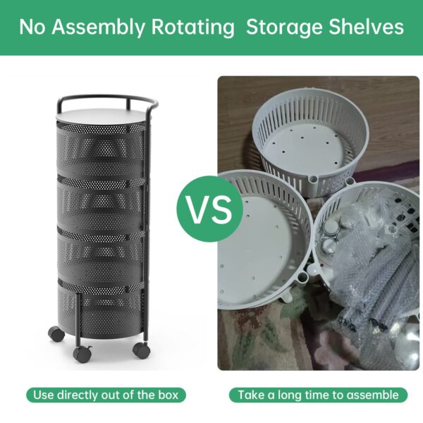 JAQ Rotating Storage Shelves Rack for Kitchen, 4-Tier Multi Layer Removable Basket Shelf Organizer on Rolling Wheels for Fruit Vegetable Grocery Corns Potato Onion (4-Tier, White) - Image 32